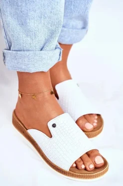 Boto Klapki Damskie Klasyczne*Eleganckie Skórzane Klapki Białe Nicole 2495