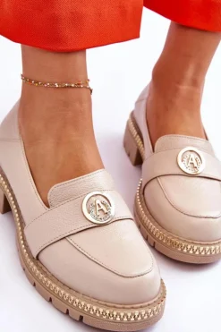 Boto Mokasyny Damskie Skórzane*Eleganckie Skórzane Mokasyny Jasnobeżowe Laverne