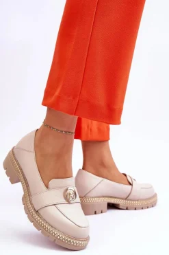 Boto Mokasyny Damskie Skórzane*Eleganckie Skórzane Mokasyny Jasnobeżowe Laverne