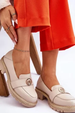 Boto Mokasyny Damskie Skórzane*Eleganckie Skórzane Mokasyny Jasnobeżowe Laverne