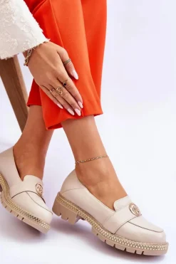 Boto Mokasyny Damskie Skórzane*Eleganckie Skórzane Mokasyny Jasnobeżowe Laverne