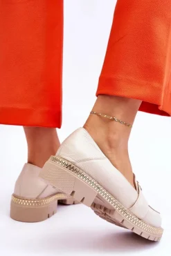 Boto Mokasyny Damskie Skórzane*Eleganckie Skórzane Mokasyny Jasnobeżowe Laverne