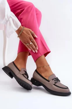 Buty damskie Vinceza Loafersy Damskie|Mokasyny Płaskie*Eleganckie Skórzane Mokasyny Damskie Ciemnobeżowe Triana Szary