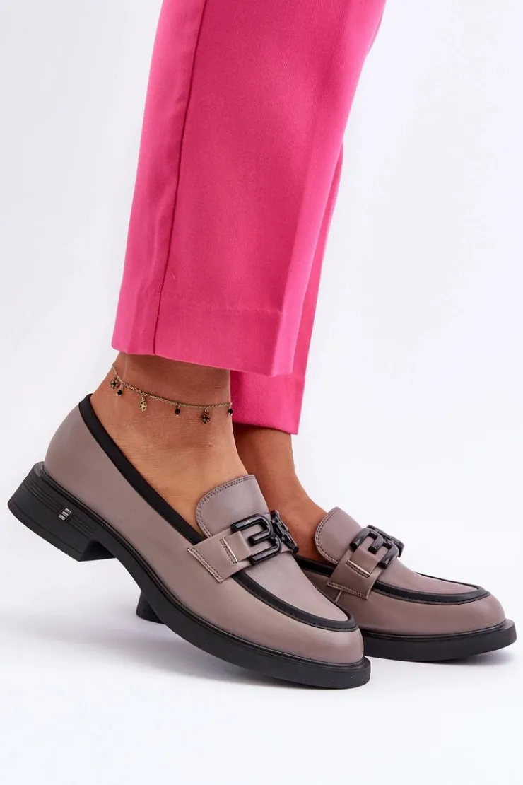 Buty damskie Vinceza Loafersy Damskie|Mokasyny Płaskie*Eleganckie Skórzane Mokasyny Damskie Ciemnobeżowe Triana Szary