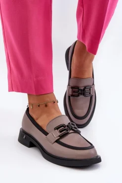 Buty damskie Vinceza Loafersy Damskie|Mokasyny Płaskie*Eleganckie Skórzane Mokasyny Damskie Ciemnobeżowe Triana Szary