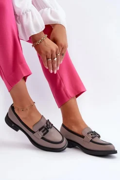Buty damskie Vinceza Loafersy Damskie|Mokasyny Płaskie*Eleganckie Skórzane Mokasyny Damskie Ciemnobeżowe Triana Szary