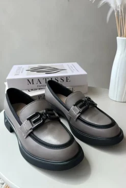 Buty damskie Vinceza Loafersy Damskie|Mokasyny Płaskie*Eleganckie Skórzane Mokasyny Damskie Ciemnobeżowe Triana Szary