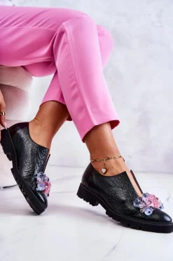 Boto Półbuty Skórzane*Eleganckie Skórzane Półbuty Z Ozdobą Ciemnozielone Cindy