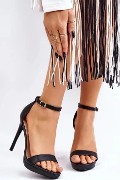 Boto Sandały Na Obcasie*Eleganckie Skórzane Sandałki Na Szpilce Czarne Averie