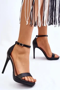 Boto Sandały Na Obcasie*Eleganckie Skórzane Sandałki Na Szpilce Czarne Averie