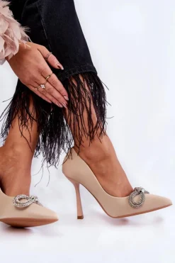 Damskie Boto Eleganckie Szpilki Z Kokardą Beżowe Alyssa
