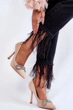 Damskie Boto Eleganckie Szpilki Z Kokardą Beżowe Alyssa