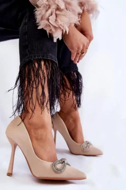 Damskie Boto Eleganckie Szpilki Z Kokardą Beżowe Alyssa