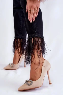 Damskie Boto Eleganckie Szpilki Z Kokardą Beżowe Alyssa