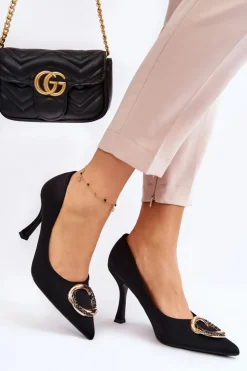 Damskie Boto Eleganckie Szpilki Z Modną Ozdobą Czarne Precious