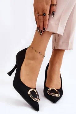 Damskie Boto Eleganckie Szpilki Z Modną Ozdobą Czarne Precious