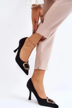 Damskie Boto Eleganckie Szpilki Z Modną Ozdobą Czarne Precious