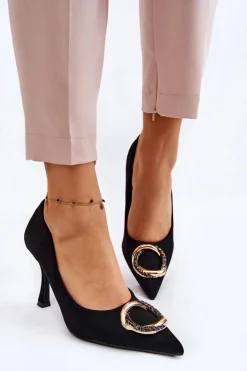 Damskie Boto Eleganckie Szpilki Z Modną Ozdobą Czarne Precious