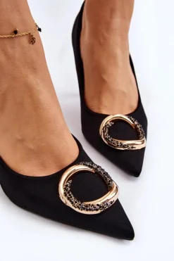 Damskie Boto Eleganckie Szpilki Z Modną Ozdobą Czarne Precious