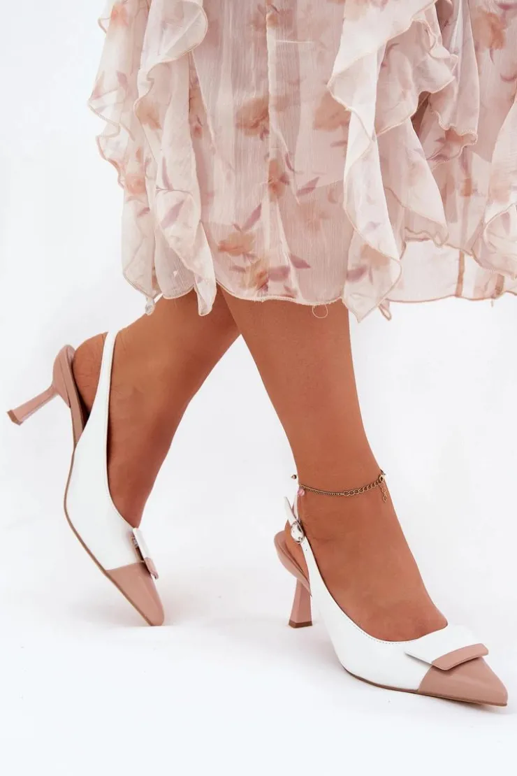 Outlet Boto Eleganckie Szpilki Z Ozdobą Eko Skórzane Białe Ottoles Biały