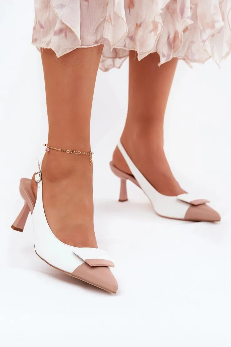 Outlet Boto Eleganckie Szpilki Z Ozdobą Eko Skórzane Białe Ottoles Biały