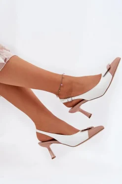 Outlet Boto Eleganckie Szpilki Z Ozdobą Eko Skórzane Białe Ottoles Biały