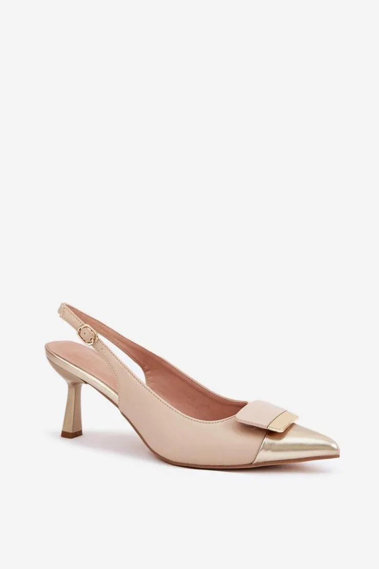 Boto Czółenka Klasyczne*Eleganckie Szpilki Z Ozdobą Eko Skórzane Beżowe Ottoles