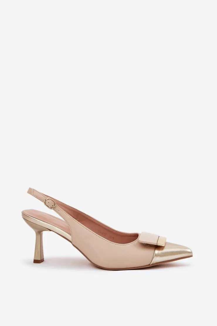 Boto Czółenka Klasyczne*Eleganckie Szpilki Z Ozdobą Eko Skórzane Beżowe Ottoles