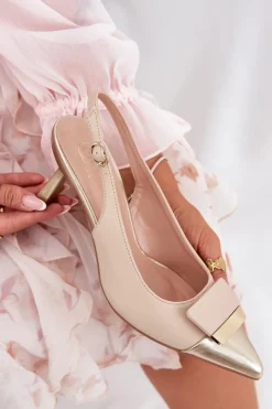 Boto Czółenka Klasyczne*Eleganckie Szpilki Z Ozdobą Eko Skórzane Beżowe Ottoles