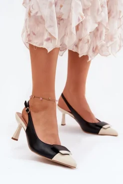 Damskie Boto Eleganckie Szpilki Z Ozdobą Eko Skórzane Czarne Ottoles