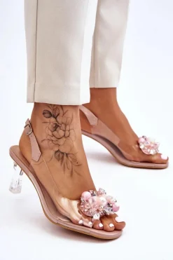 Damskie Damskie buty S.Barski Eleganckie Transparentne Sandały Z Ozdobą Nude Lilah