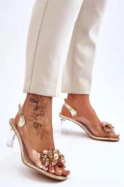 Discount Damskie buty S.Barski Eleganckie Transparentne Sandały Z Ozdobą Złote Lilah