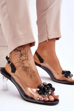Online Damskie buty S.Barski Eleganckie Transparentne Sandały Z Ozdobą Czarne Lilah