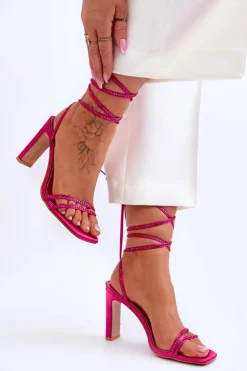 Clearance Boto Eleganckie Wiązane Sandały Z Dżetami Fuksja Nessy Różowy