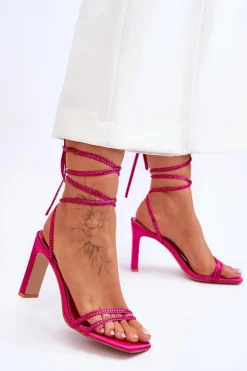 Clearance Boto Eleganckie Wiązane Sandały Z Dżetami Fuksja Nessy Różowy