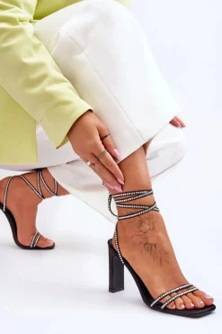 Boto Sandały Na Obcasie*Eleganckie Wiązane Sandały Z Dżetami Czarne Nessy Czarny