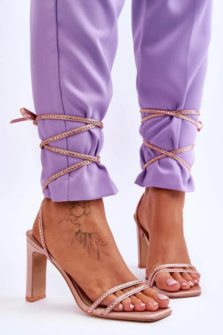 Boto Sandały Na Obcasie*Eleganckie Wiązane Sandały Z Dżetami Nude Nessy Beżowy