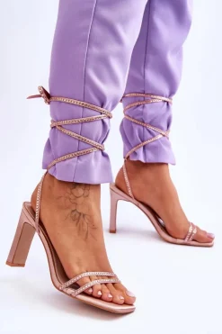 Boto Sandały Na Obcasie*Eleganckie Wiązane Sandały Z Dżetami Nude Nessy Beżowy