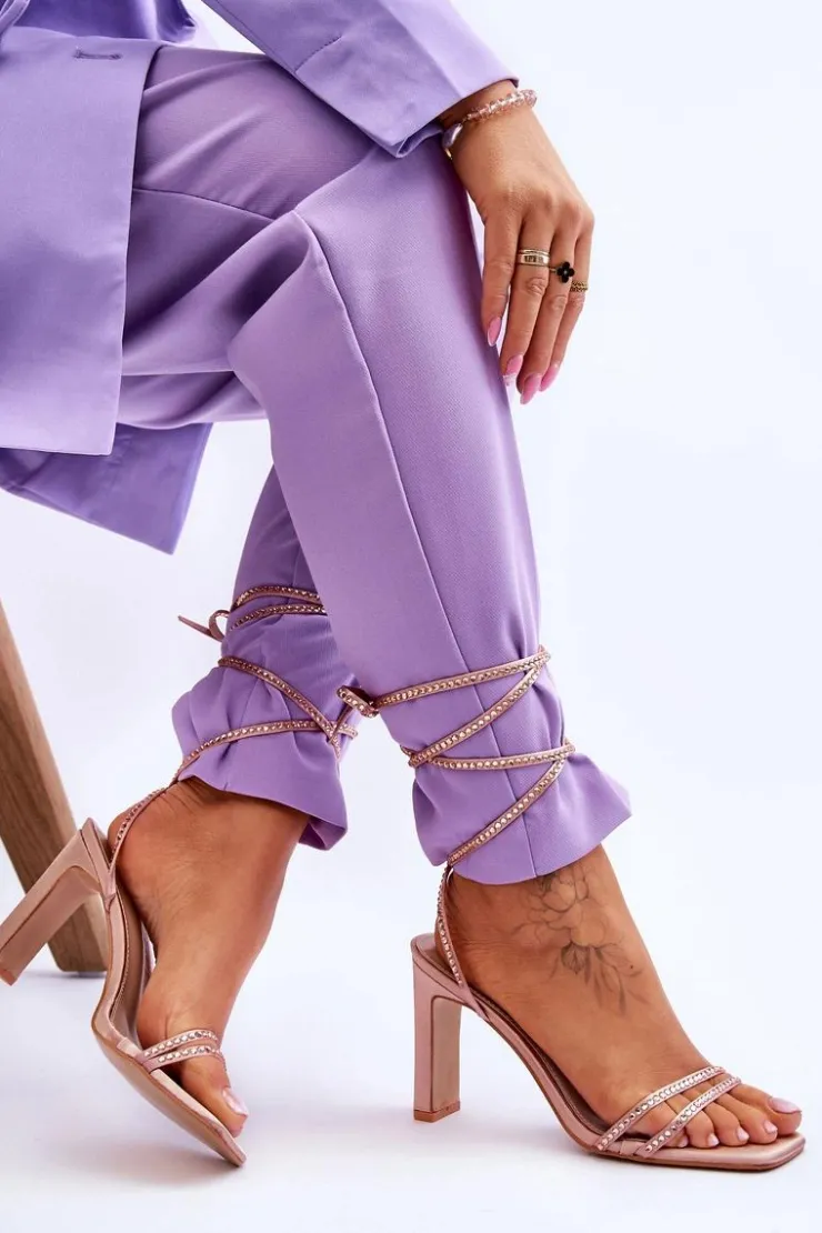 Boto Sandały Na Obcasie*Eleganckie Wiązane Sandały Z Dżetami Nude Nessy Beżowy