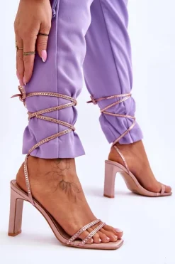 Boto Sandały Na Obcasie*Eleganckie Wiązane Sandały Z Dżetami Nude Nessy Beżowy