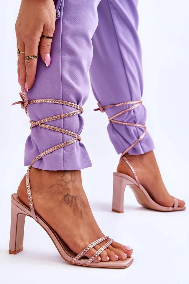 Boto Sandały Na Obcasie*Eleganckie Wiązane Sandały Z Dżetami Nude Nessy Beżowy