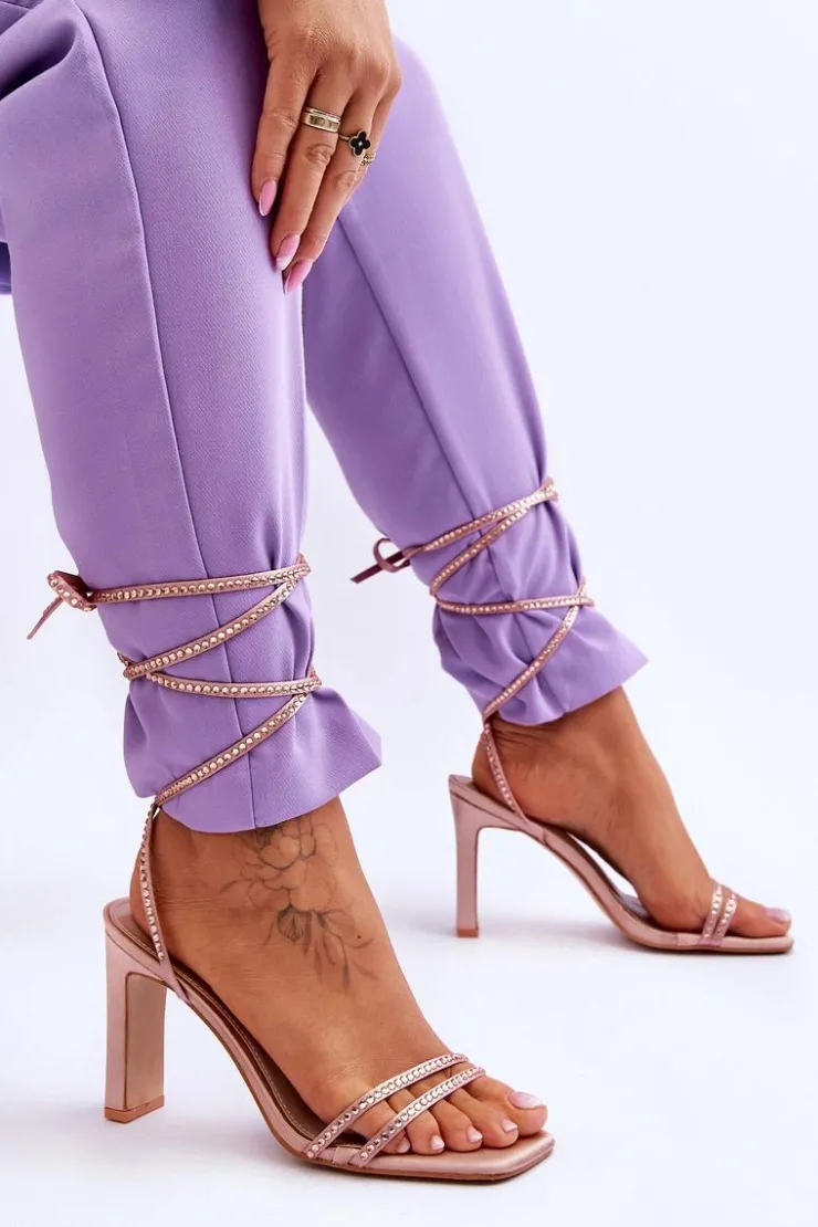 Boto Sandały Na Obcasie*Eleganckie Wiązane Sandały Z Dżetami Nude Nessy Beżowy