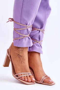 Boto Sandały Na Obcasie*Eleganckie Wiązane Sandały Z Dżetami Nude Nessy Beżowy