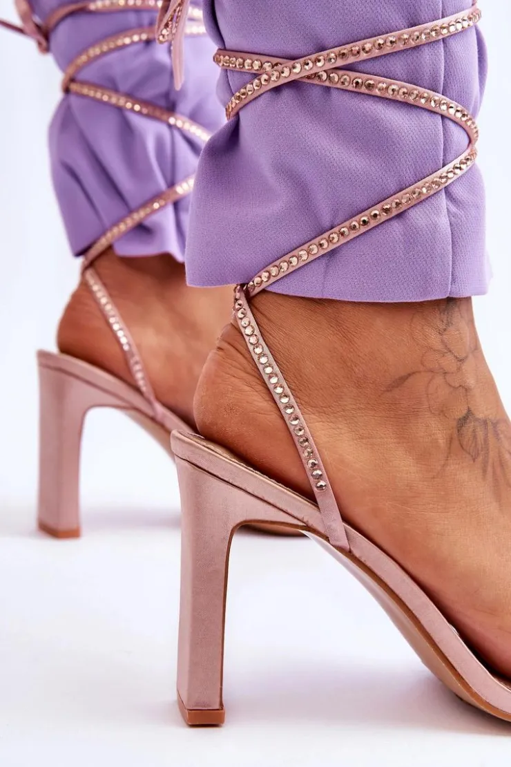 Boto Sandały Na Obcasie*Eleganckie Wiązane Sandały Z Dżetami Nude Nessy Beżowy