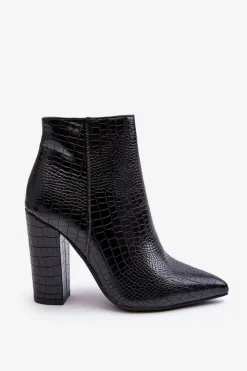 Damskie Boto Eleganckie Wężowe Botki Na Słupku Czarne Dante