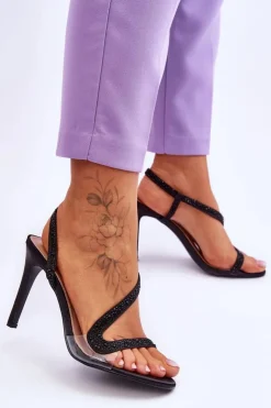 Damskie Boto Eleganckie Wsuwane Sandałki Na Obcasie Czarne Colima