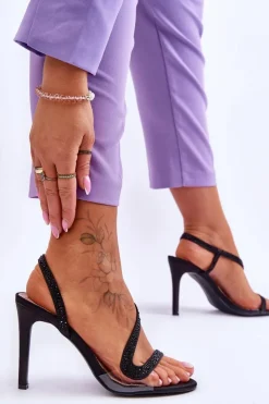 Damskie Boto Eleganckie Wsuwane Sandałki Na Obcasie Czarne Colima