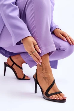 Damskie Boto Eleganckie Wsuwane Sandałki Na Obcasie Czarne Colima