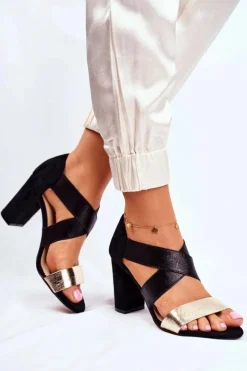 Sale Evento Eleganckie Wsuwane Sandały Na Słupku Czarno-Złote Varina