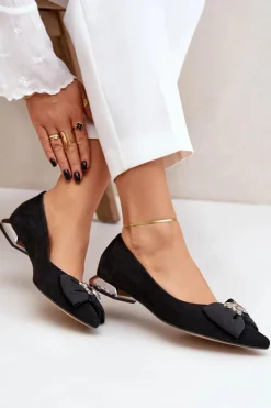 Laura Messi Baleriny Skórzane|Baleriny Klasyczne*Eleganckie Zamszowe Baleriny Damskie Z Kokardką 2893 Czarne